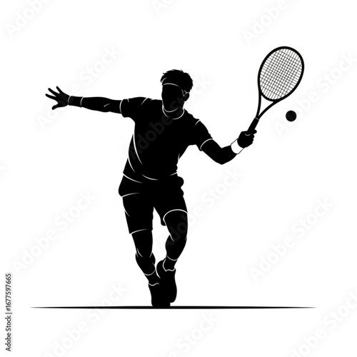 Silhouette of a male tennis player hitting a forehand shot