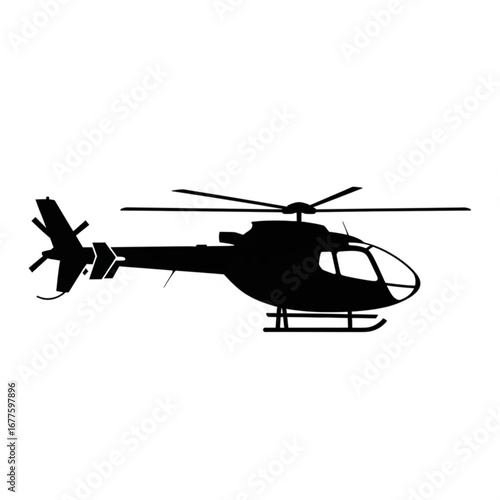 Black silhouette of a modern helicopter in flight