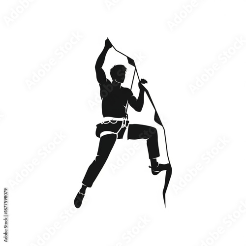 Silhouette of a rock climber ascending a sheer rock face