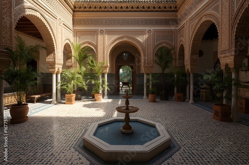 Stunning Moroccan Riad Architecture with Intricate Mosaic Design