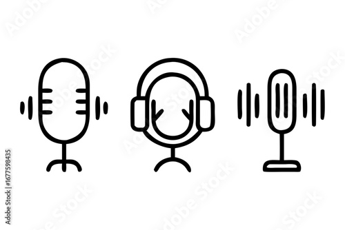 Vector art of microphone and headphone icons for podcasting