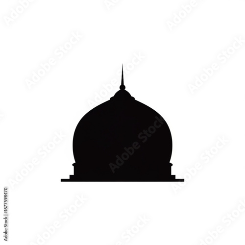 Black silhouette of a mosque dome with a finial against a white background