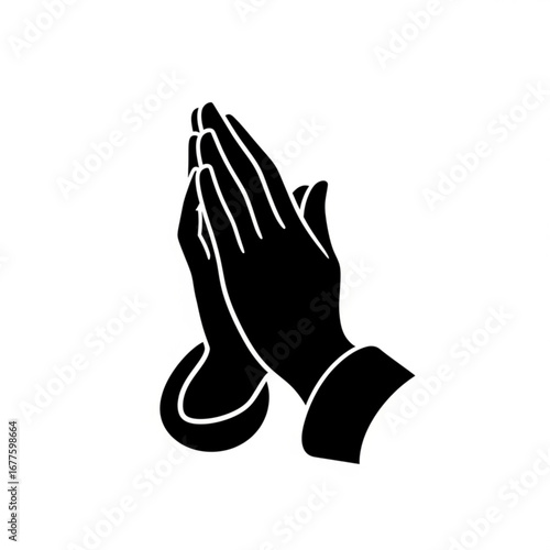 Black silhouette of praying hands on white background