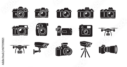 Camera silhouette icon bundle illustration