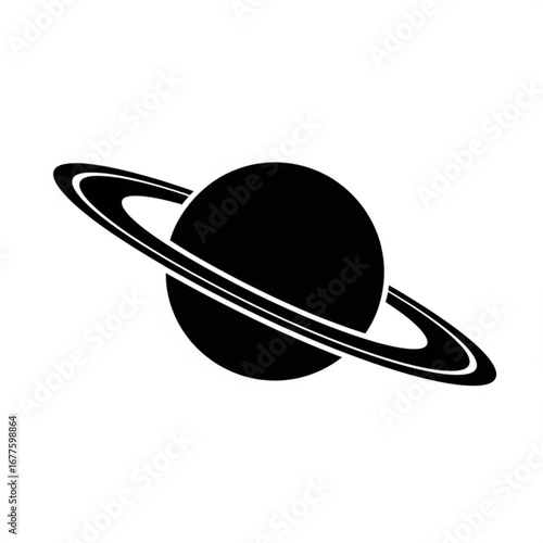 Stylized black silhouette of saturn planet with rings