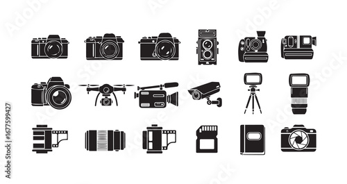 Camera silhouette icon bundle illustration