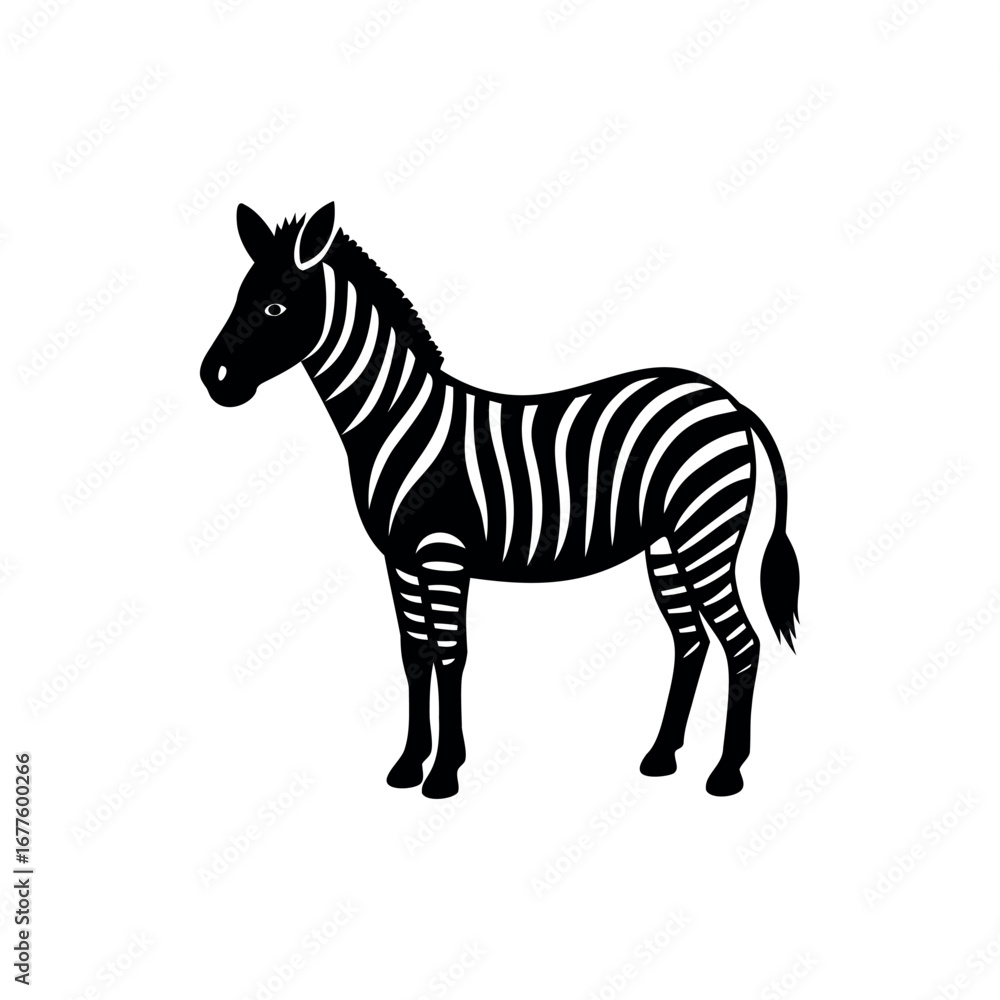 Obraz premium Striking Black and White Zebra Illustration Standing Boldly Against a Clean Background Silhouette Vector 
