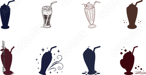 Hand drawn vector illustration of Indian street food and drinks set including samosa, pakora, momo dumplings, pani puri, cold drinks, ginger ale, juice and coffee – colorful cartoon snack icons for re