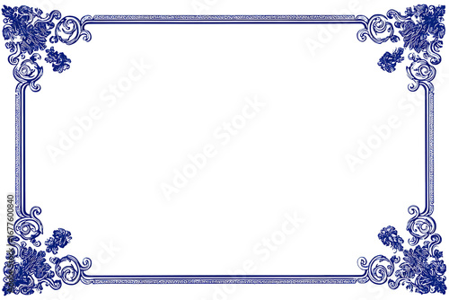 Decorative blue border, vintage frame for design
