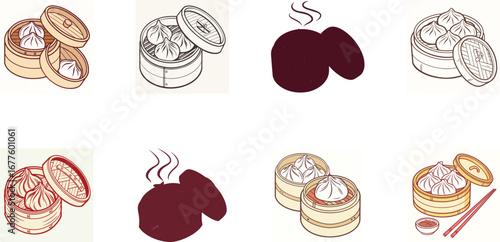 Hand drawn vector illustration of Indian street food and drinks set including samosa, pakora, momo dumplings, pani puri, cold drinks, ginger ale, juice and coffee – colorful cartoon snack icons for re
