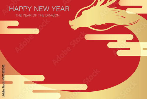 Golden Dragon of the New Year: A striking red background showcases a golden dragon design, celebrating the arrival of the New Year. The artwork symbolizes strength, good fortune, and prosperity.