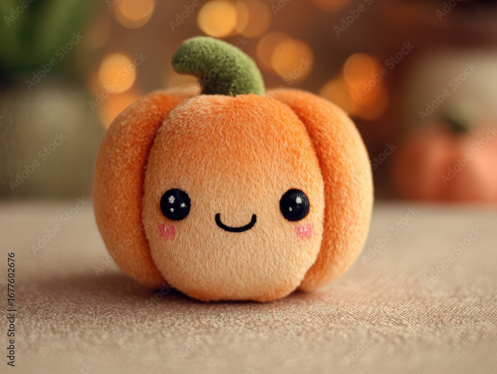 Fototapeta premium Cute plush pumpkin with smiling face Generative AI