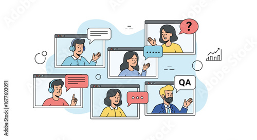 Online meeting collaboration and discussion between colleagues through video conferencing platform