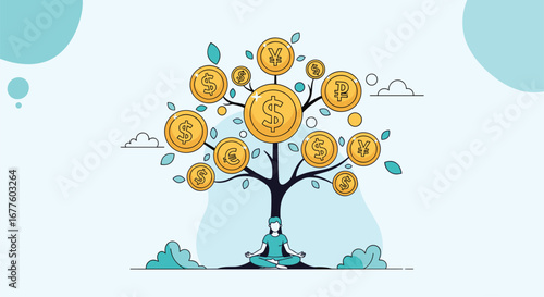 Visualizing the concept of wealth accumulation and financial growth through a tree metaphor