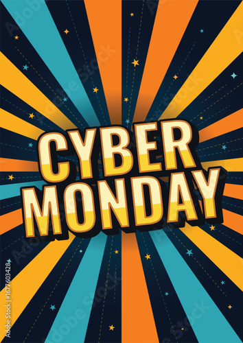 Retro Cyber Monday Poster with Colorful Starburst Background