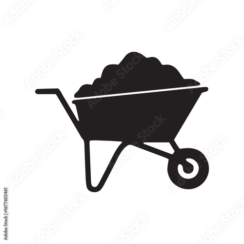 Silhouette of a loaded wheelbarrow ready for garden work or construction site tasks