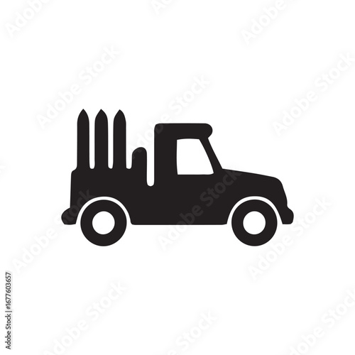 Simple silhouette of a pickup truck transporting pencils for art or school supplies