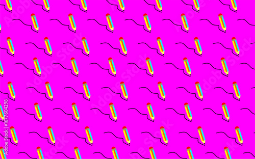 A seamless pattern featuring colorful pencil icons drawing wavy black lines. Vector illustration.