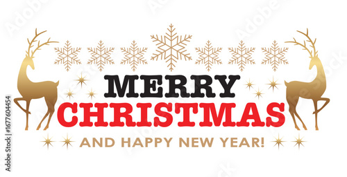 Festive Christmas Wishes: A joyful and warm message wishing a Merry Christmas and Happy New Year, adorned with elegant deers and snowflakes, evoking the spirit of the season.