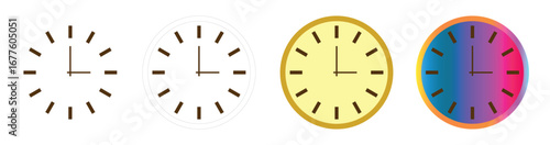 Set of Modern Minimalist Clock Faces and Colorful Timepiece Designs on White Background - Time, Schedule, and Business Concepts Vector Illustration.