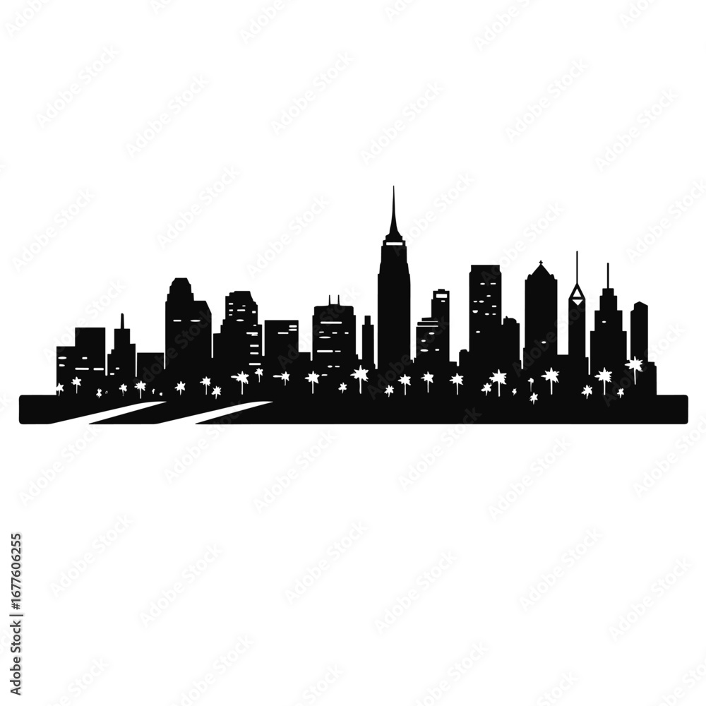 Obraz premium Iconic city skyline silhouette with tall buildings