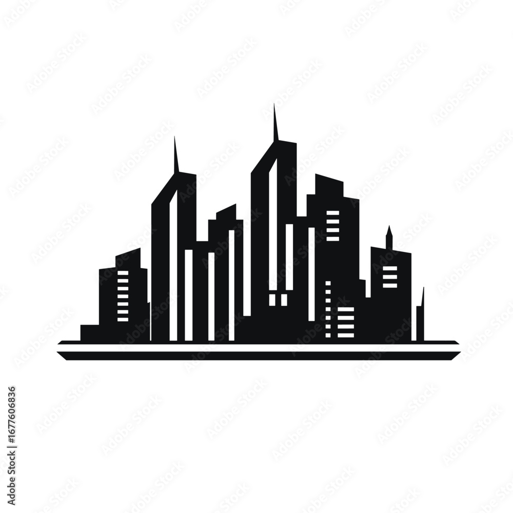 Fototapeta premium Modern cityscape silhouette with tall buildings