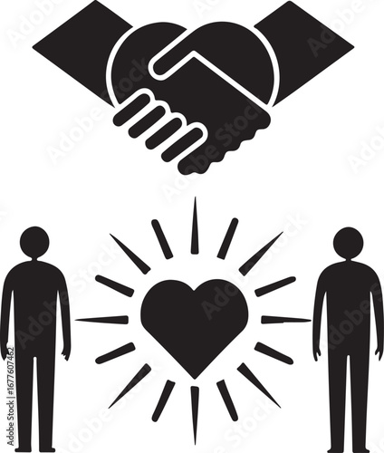 Love and Partnership Icons – Handshake Heart and People with Heart Symbol