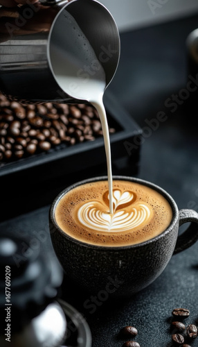 Coffee being poured into a cup of coffee
