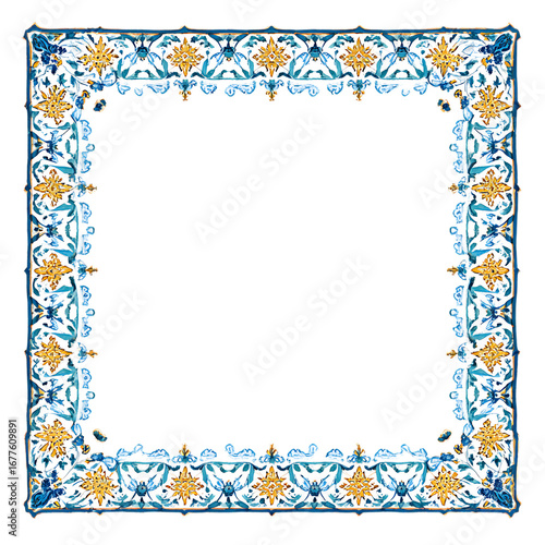 Ornate square frame, blue & gold