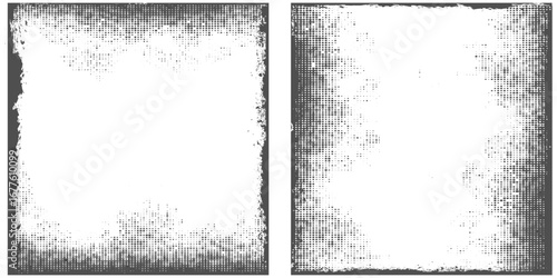 Abstract geometric pattern of two textured squares with grayscale tones and detailed borders white background