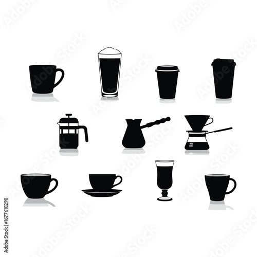 High-Quality Flat Vector Coffee Icons:  Brewing Methods & Cups