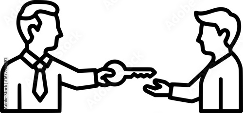 Landlord and tenant house key exchange outline icon vector
