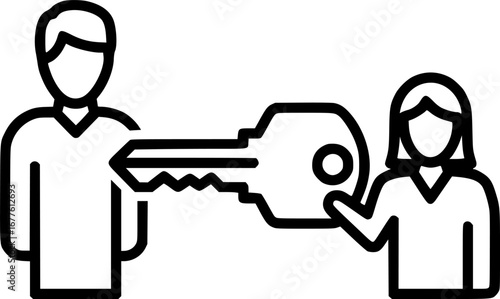 Landlord and tenant house key exchange outline icon vector
