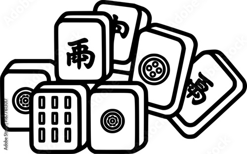Mahjong tiles outline icon vector
