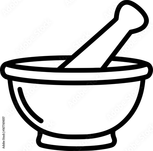 Mortar and pestle kitchen tool outline icon vector
