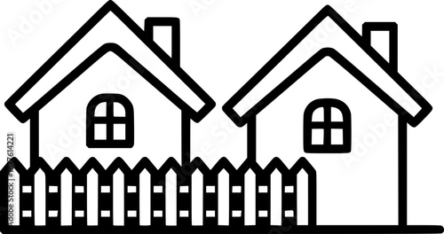 Neighbors with houses and fence outline icon vector
