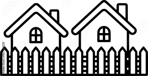 Neighbors with houses and fence outline icon vector
