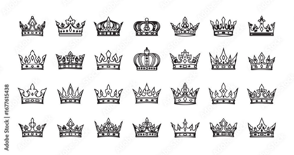 Fototapeta premium Crown line art icon bundle illustration