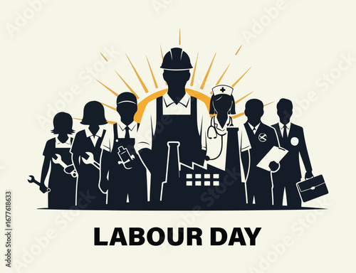 Labour day celebration with diverse workers standing together