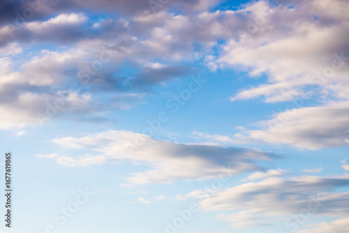 Autumn evening sky, summer morning clouds on blue sky