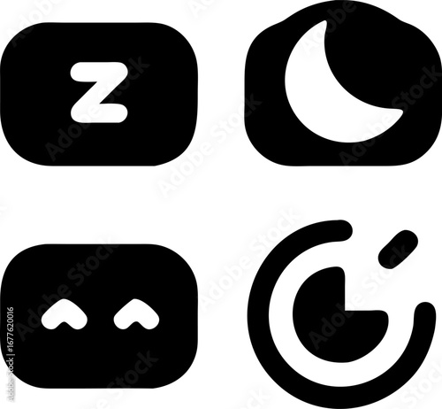 Modern sleep icons including Zzz, moon, and clock for rest and time tracking