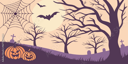 Happy Halloween day element background vector. Cute collection of spooky ghost, pumpkin, bat, candy, cat, skull, spider, grave, castle. Adorable halloween festival elements for decoration, prints.