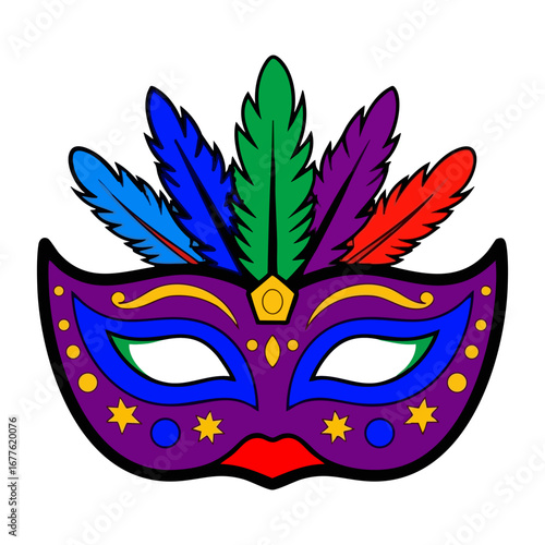 Happy carnival festive concept with musical trumpet mask. Carnival mask. Vector illustration