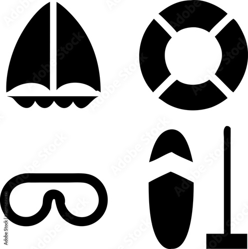 Icon set featuring sailing, safety, and water sports equipment for an adventurous lifestyle.