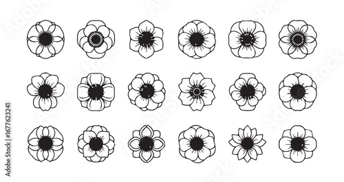 Anemone line art icon bundle illustration