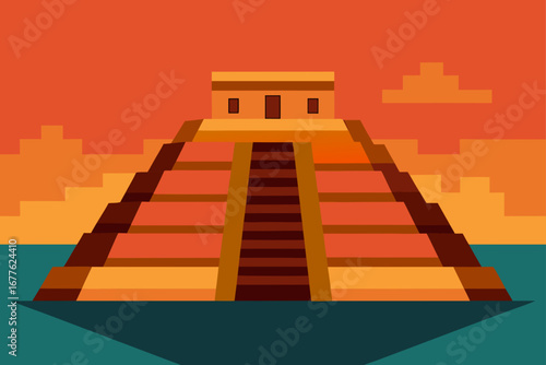 vector illustration of a building in sunset