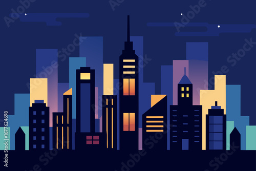 Modern City Skyline at Night