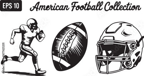 American Football Player Running with Ball and Helmet Vector Illustration