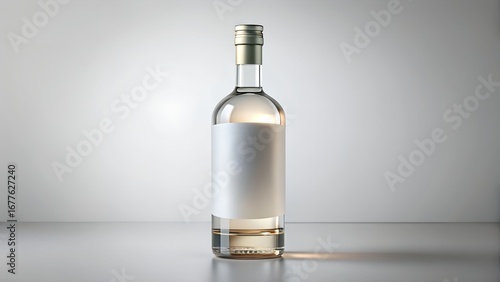 Elegant clear liquor bottle mockup for branding, ideal for vodka, gin, or tequila product shot