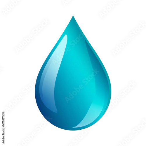 A transparent, clean blue water droplet with a shiny reflection, perfect for an aqua icon or nature illustration